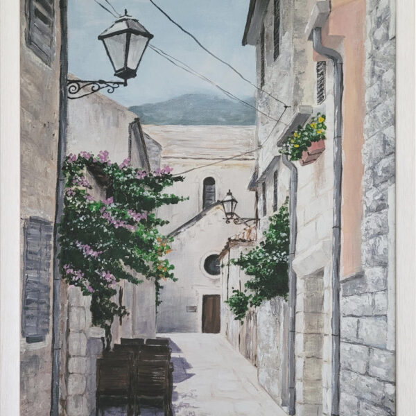 Uliczka z kwiatami obraz akrylowy